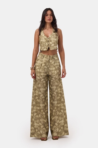 it's basic Kadın Haki Çiçekli S6-121 Palazzo Fit Tasarım Pantolon