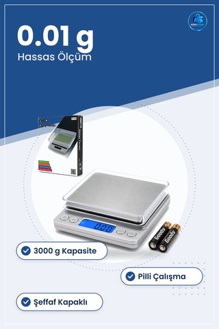 Hassas Tartı 3000g 0.01g Mini Dijital Terazi Şeffaf Kapaklı Pilli