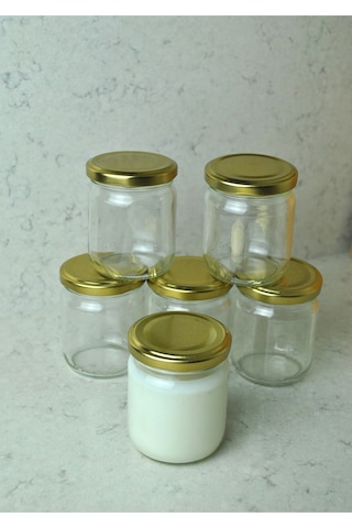 6 Adet 210 Ml Cam Kavanoz Mama Bebek Yoğurt Saklama Kabı Gold Kapaklı 210 Cc Şeffaf-gold