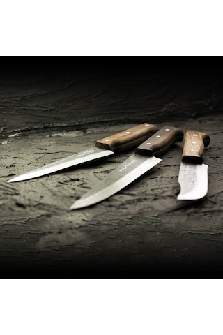 El Yapımı Dövme Çelik 3'lü Et, Kasap & Kurban Bıçağı Seti Ahşap