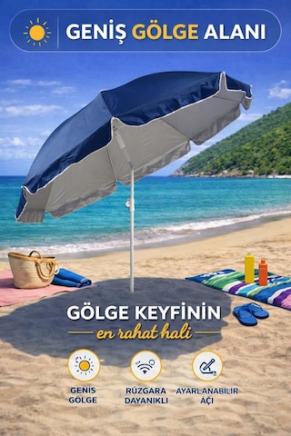 Lacivert-bej 200 Cm Ayarlanabilir Fon Model Plaj Şemsiyesi Lacivert-bej 200 Cm Ayarlanabilir Fon Model Plaj Şemsiyesi