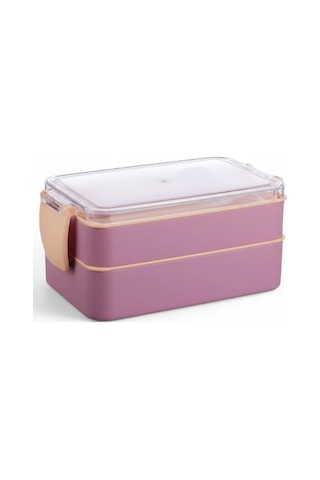 Titiz Fely 2 Katlı Öğle Yemeği Kabı - Çatal Kaşık Dahil - Sızdırmaz & Kilitli Lunch Box- Mor Renk Çok Renkli