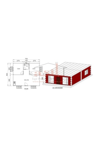 42 M² 2+1 Dış Betopan İç Pvc Kaplamalı Konut