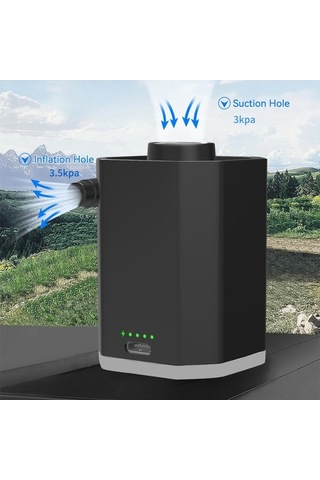 Fortunelane Siyah Mini Hava Pompa, Kablosuz 6 Uçlu, Dış Mekan İki Kullanımlı