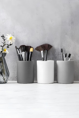 Dekoratif Beton Kalemlik 3 Lü Set Minimalist Organizer, Vazo, Saksı Ve Diş Fırçalık Çok Renkli
