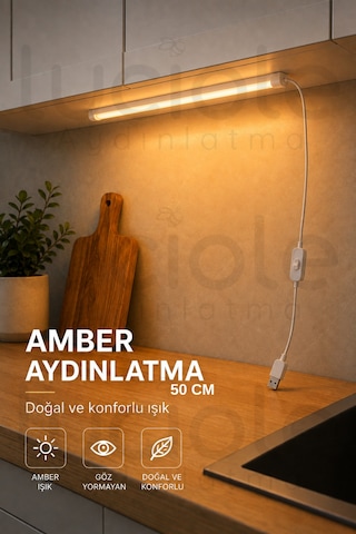 50 Cm Amber Led Bar Usb 5v Anahtarlı Yapışkanlı Mutfak Dolap Altı Tezgah Raf Aydınlatma