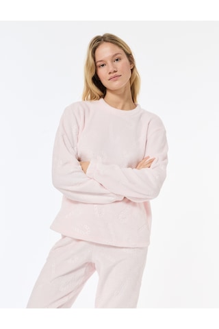 Koton Yılbaşı Temalı Uzun Kollu Bisiklet Yaka Peluş Pijama Üstü Pembe Desenli 6wlk40070mk Pembe Desenli