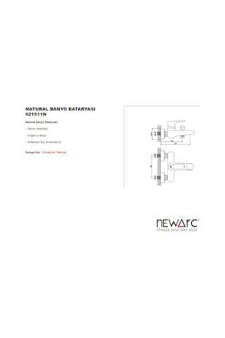 Newarc 921511N Natural Banyo Bataryası Krom