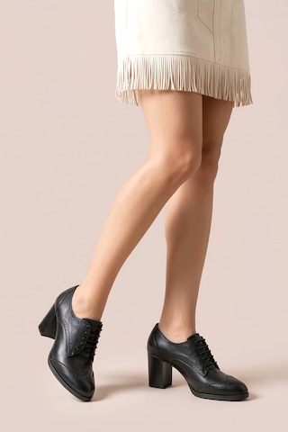 Analin Shoes Kadın Hakiki Deri Bağcıklı Oxford Topuklu Ayakkabı Siyah