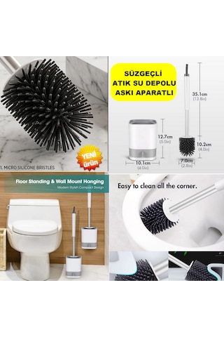 Tuvalet Fırçası Seti 35 Cm Uzun Saplı Tuvalet Fırçası + Saklama Tabanı + Çekmece Su Tepsisi + Duvara Monte Etiket , 3'ü 1 Arada Banyo Temizliği, Ev Tuvalet Temizleme Kiti, Banyo Fırçası, Tuvalet Fırçası Beyaz - Gri