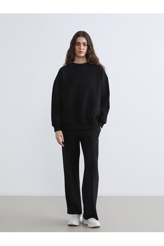 Lcw Vision Siyah Bisiklet Yaka Oversize Kadın Kalın Sweatshirt
