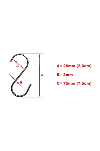 S Kanca - Askı Kancası - Krom Paslanmaz - 100 Adet 3mm