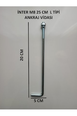 İnter L Tipi Ankraj Vidası M8 25cm 25 CM İnter L Tipi Ankraj Vidası M8 25cm 25 CM