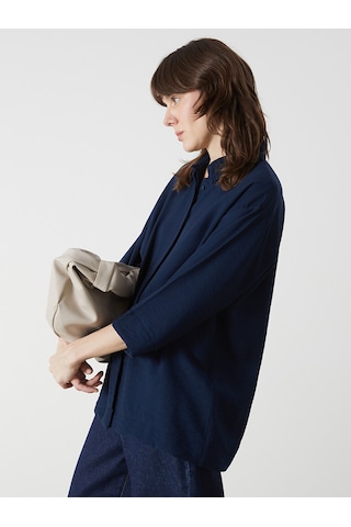 Lcwaıkıkı Classic Lacivert Oversize Armürlü Kadın Gömlek