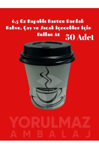 6,5 Oz Kapaklı Karton Bardak 50 Adet Kahve Ve Sıcak İçecekler İçin Sızdırmaz, Tek Kullanımlık 50