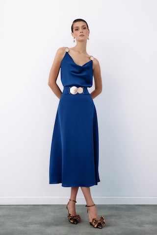 Sateen Kemer Aksesuarlı Kloş Etek - Lacivert-135073 Lacivert