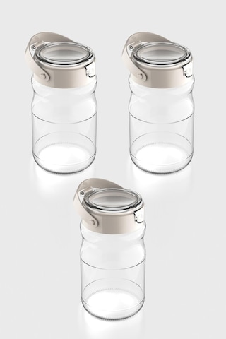 Renga Mono 1700 Ml Bej Kapaklı 3'lü Cam Kavanoz Seti 131072 Bej