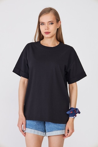 Hdm Kadın Siyah Basic Oversize %100 Pamuklu Rahat Kesim Günlük Tişört - H6041