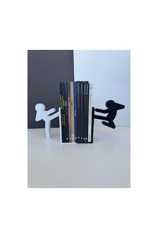 Kung Fu Figürlü Kitap Tutucu Siyah Beyaz Dekoratif Kitap Desteği