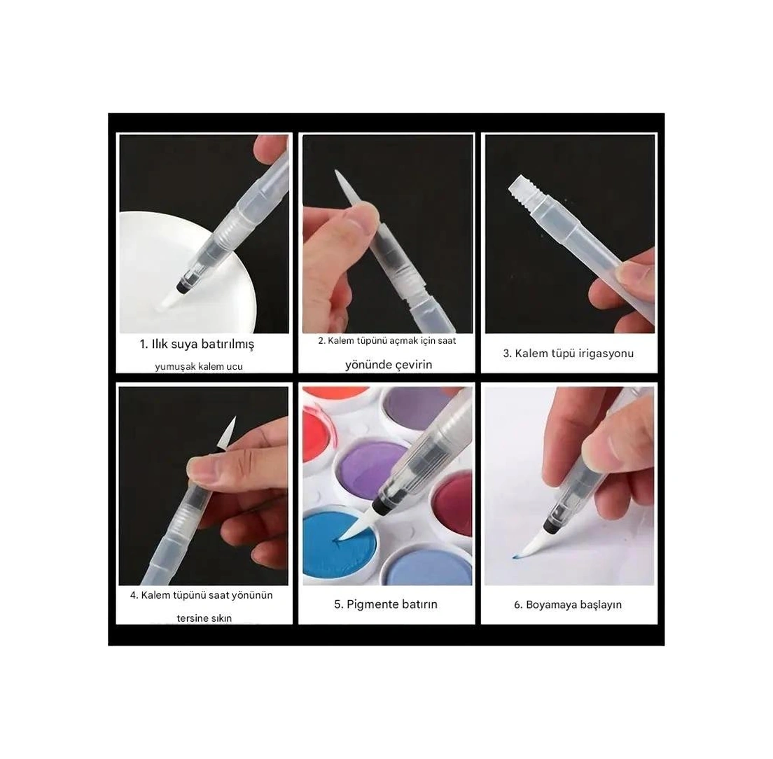 Fırça Uçlu, Brush Pen, Sulu Boya, Su Ve Mürekkep Hazneli, Boyama Kalem-s Beden