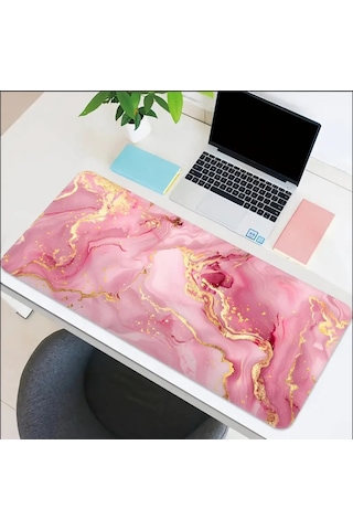 Sge Teknoloji 65x25 Cm Pembe Mermer Tasarımı Kaydırmaz Taban Speed Yüzey Oyuncu Mouse Pad Gaming
