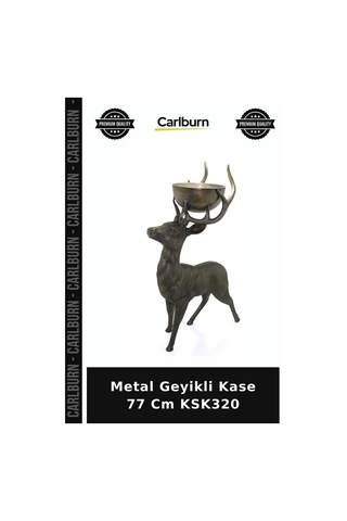 Özel Üretim Dekoratif Geyik Figürlü Salon Sunum Metal Geyikli Kase 77 Cm Ksk320