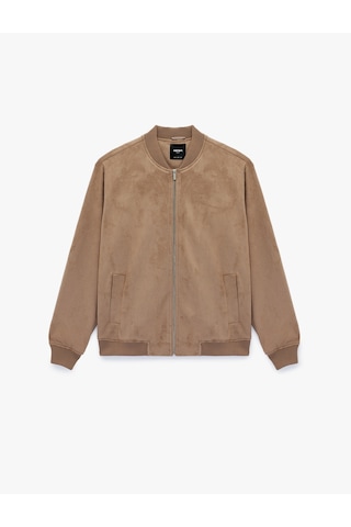 Koton Regular Fit Uzun Kollu Cepli Kolej Yaka Fermuarlı Suni Süet Bomber Ceket Bej 6sam20001hk Ekru