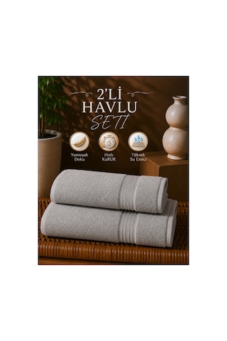 2 Li Banyo Havlu Seti 70x140 + 50x90 Yumuşak Dokulu Yüksek Emici Banyo Ve El Yüz Havlusu Takımı Gri