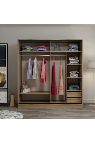 Minarmobilya Minar Kale 2 Kap.Aynalı Sürgülü Dolap 180 Cm - Dore/ Royal Mermer