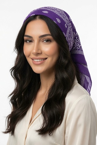 Mollycrush Unisex Mor Şal Desenli Fular Günlük Saç Aksesuarı, Boyunluk Ve Outdoor Bandana Mor