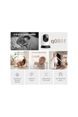 1080p Güvenlik Wi-fi Kamerası, 360 Görüş Ve Gece Görüşü İle Açık Gri