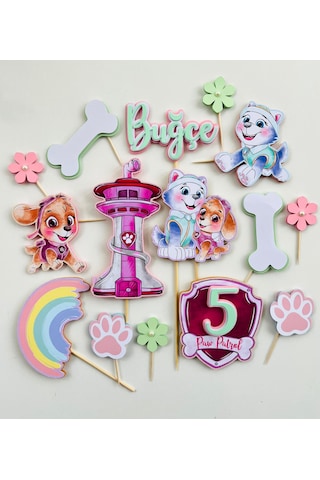 Paw Patrol Temalı İsme Özel Kız Çocuk Doğum Günü Pasta Süsü Seti