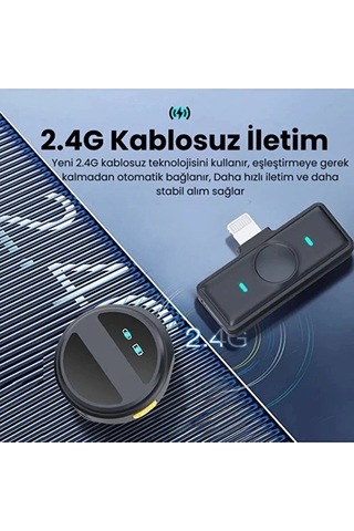 Vtn-005 2 Adet Profesyonel Kablosuz Yaka Mikrofonu Lighting Uyumlu Manyetik Klipsli