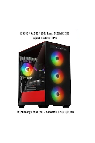 Ramtech B770 i7-7700 32 GB 512 GB M2 NVMe SSD RX580 W11P Masaüstü Oyuncu Bilgisayarı