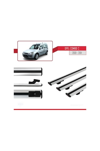 Opel Combo C 2001-2011 Arası İle Uyumlu Basic Model Ara Atkı Tavan Barı Gri 3 Adet