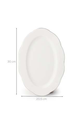 Porsima 4451 Yonca Porselen Platin Fileli Kayık Tabak Seti - Oval Kahvaltılık Sunumluk Seti 30cm Beyaz