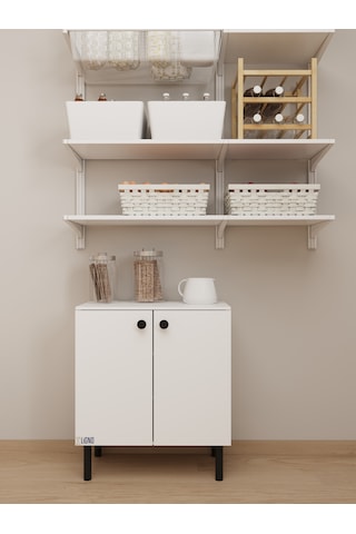 Modern Çok Amaçlı Mini Dolap - 2 Raflı Komodin, Banyo & Mutfak Düzenleyici - Robot Süpürge Uyumlu - 57x50x30 Cm Beyaz