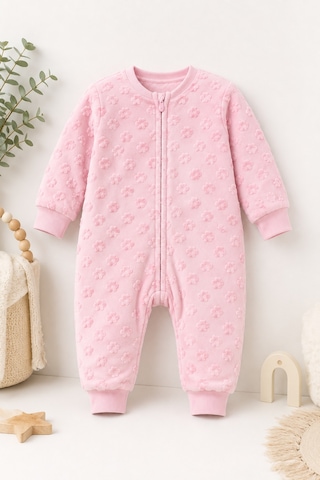 Babyhola 1.5 Tog Gül Ve Yıldız Desenli Kadife Uzun Kollu Bebek Uyku Tulumu 2710 Pembe