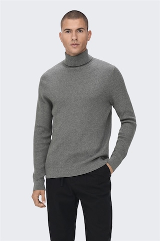 Only & Sons Onsphil Reg 12 Struc Roll Neck Knit Noos Erkek Gri Kazak - 22023202 Gri