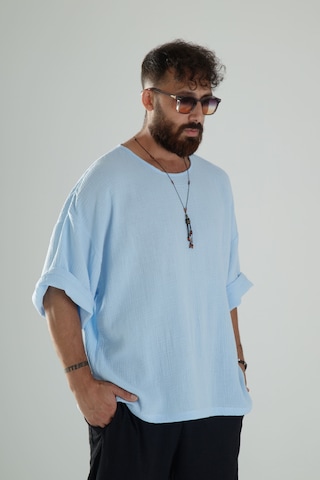 Cocopelli Mavi Müslin Kumaş Oversize Fakir Kol T-shirt Coc1101 Mavi
