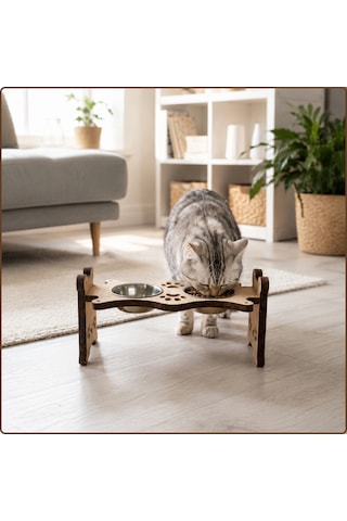 Ustaağaç Ahşap Kedi & Köpek Mama Ve Su Kabı Standı