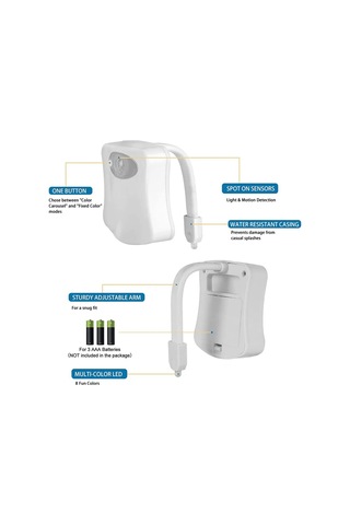 Youtek 2 Adet Tuvalet Sensör Lambası - Hareketli 8 Renkli Led Gece Lambası, Otomatik Açma-kapama, Esnek Kollü, Ev Bakımı Gereci