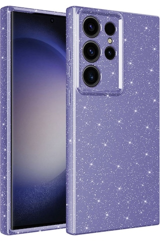 Galaxy S23 Ultra Kılıf Kamera Korumalı Simli Lüks Zore Koton Kapak Mor
