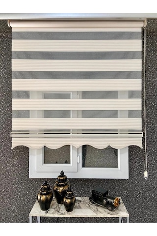 Krem Geniş Pliseli Zebra Stor Perde Eteği Dilimli Alüminyum Kasa Etek Dilimi  Krem 10 x 10