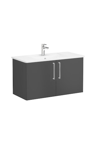 VitrA Root Flat Kapaklı Lavabo Dolabı 100 Cm Mat Fırtına Gri 68167 Çok Renkli