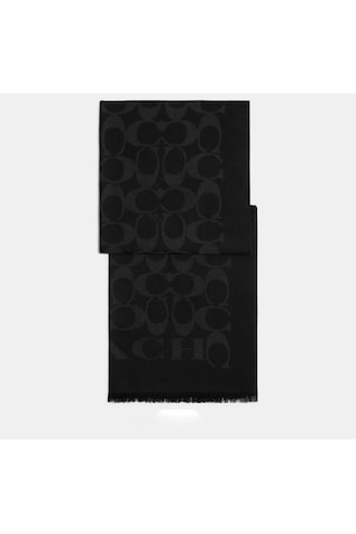 Coach Signature Wrap Yün Ipek Şal Siyah