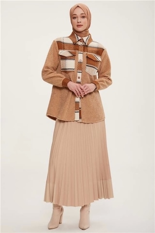 Armine Ekose Garnili Peluş Ceket 22k5005 Gri CAMEL