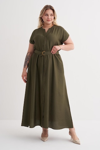 Beli Lastikli Cepli Kemer Detaylı Elbise-6230 Haki