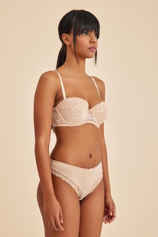 Amy Ten Balenli Dantelli Dolgusuz Pedli Toparlayıcı Straplez Sütyen Ten