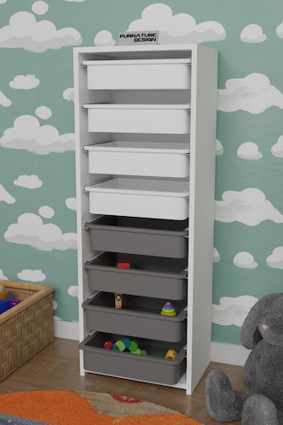 8 Sepetli Çok Amaçlı Oyuncak Mutfak Dolabı - Beyaz-gri&beyaz